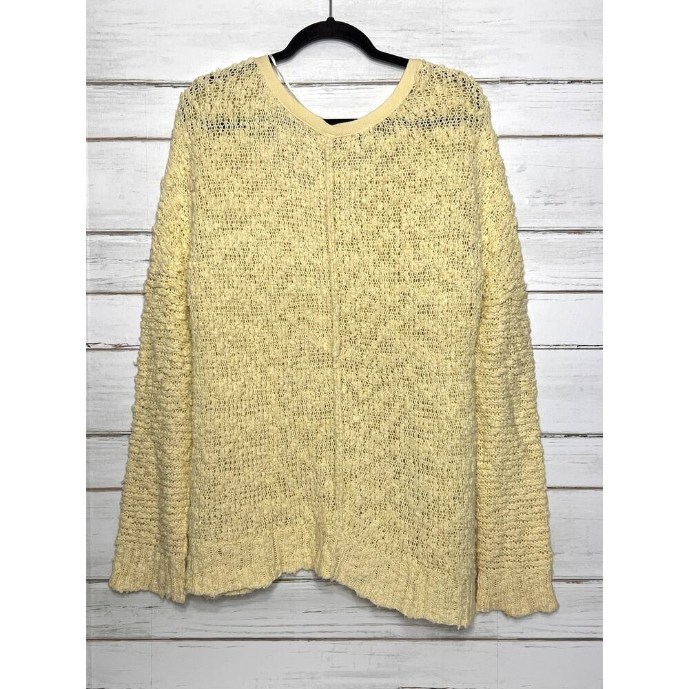 Free People Songbird Butter Yellow Knit Cotton V-Neck Sweater Small Boho - Picture 3 of 9